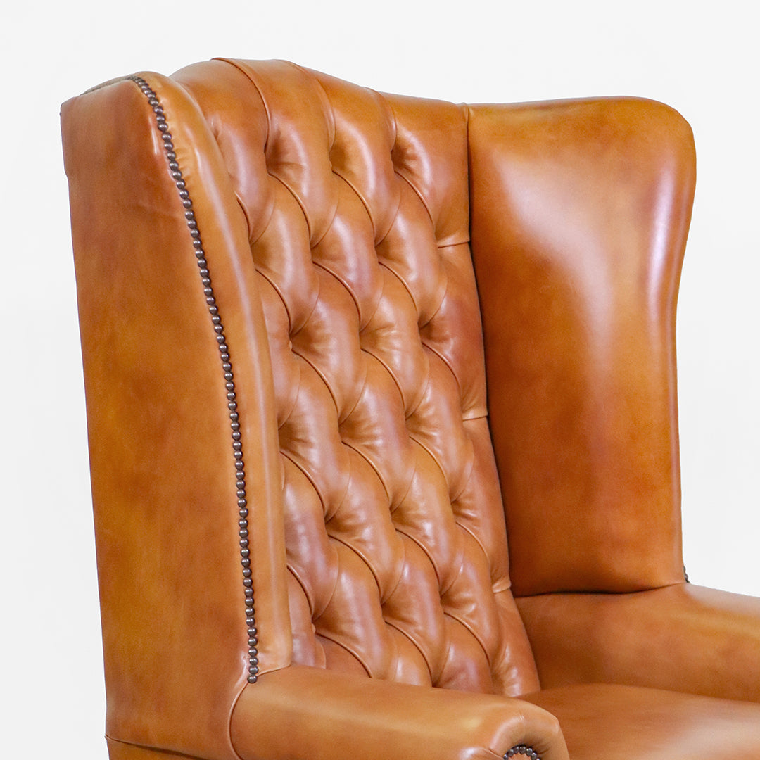 Chesterfield Ohrensessel "Grand Queen Anne" Cognac klassischer Ledersessel - Sofort Lieferbar