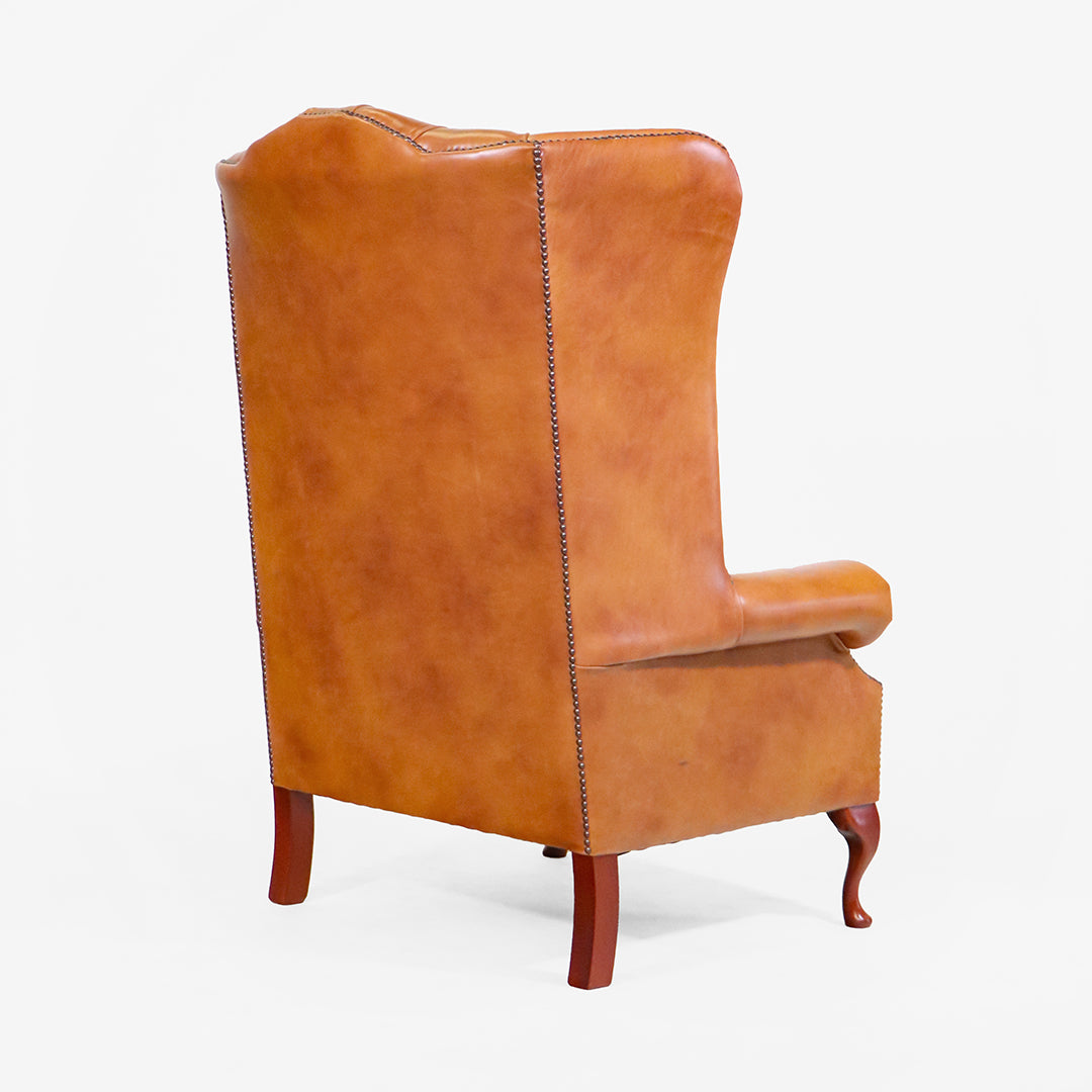 Chesterfield Ohrensessel "Grand Queen Anne" Cognac klassischer Ledersessel - Sofort Lieferbar
