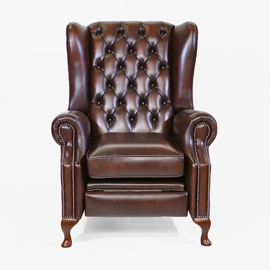 "Lazy Chair" Chesterfield Ohrensessel mit Relaxfunktion in Dunkelbraun - Sofort Lieferbar