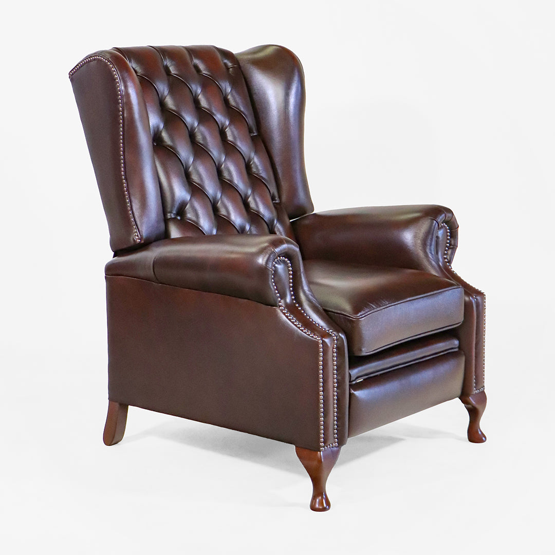 "Lazy Chair" Chesterfield Ohrensessel mit Relaxfunktion in Dunkelbraun - Sofort Lieferbar
