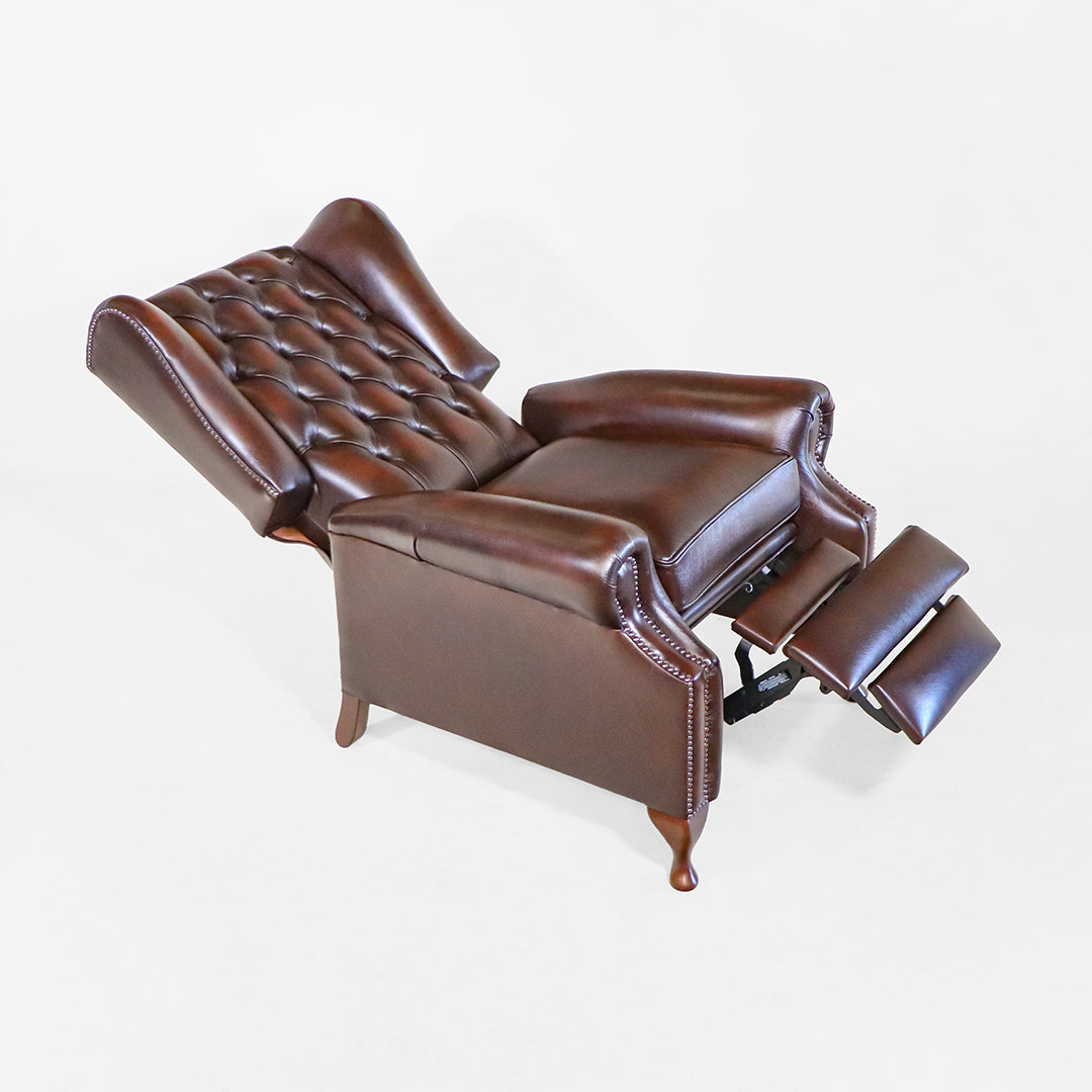 "Lazy Chair" Chesterfield Ohrensessel mit Relaxfunktion in Dunkelbraun - Sofort Lieferbar