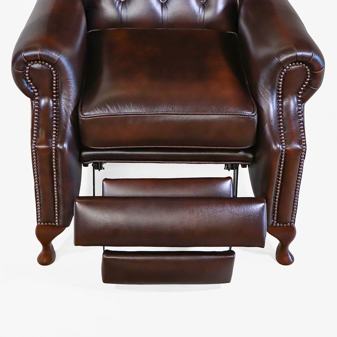 "Lazy Chair" Chesterfield Ohrensessel mit Relaxfunktion in Dunkelbraun - Sofort Lieferbar