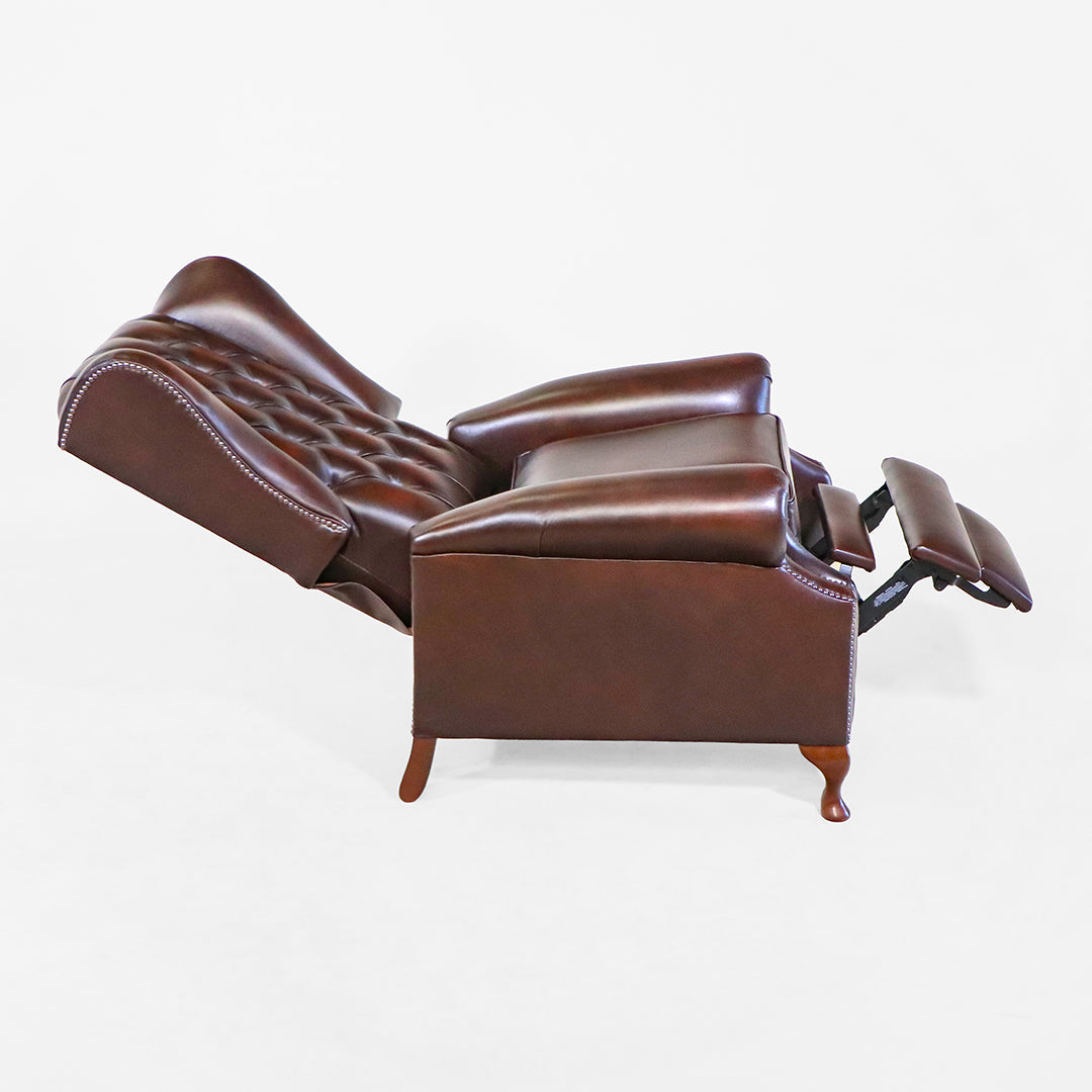 "Lazy Chair" Chesterfield Ohrensessel mit Relaxfunktion in Dunkelbraun - Sofort Lieferbar