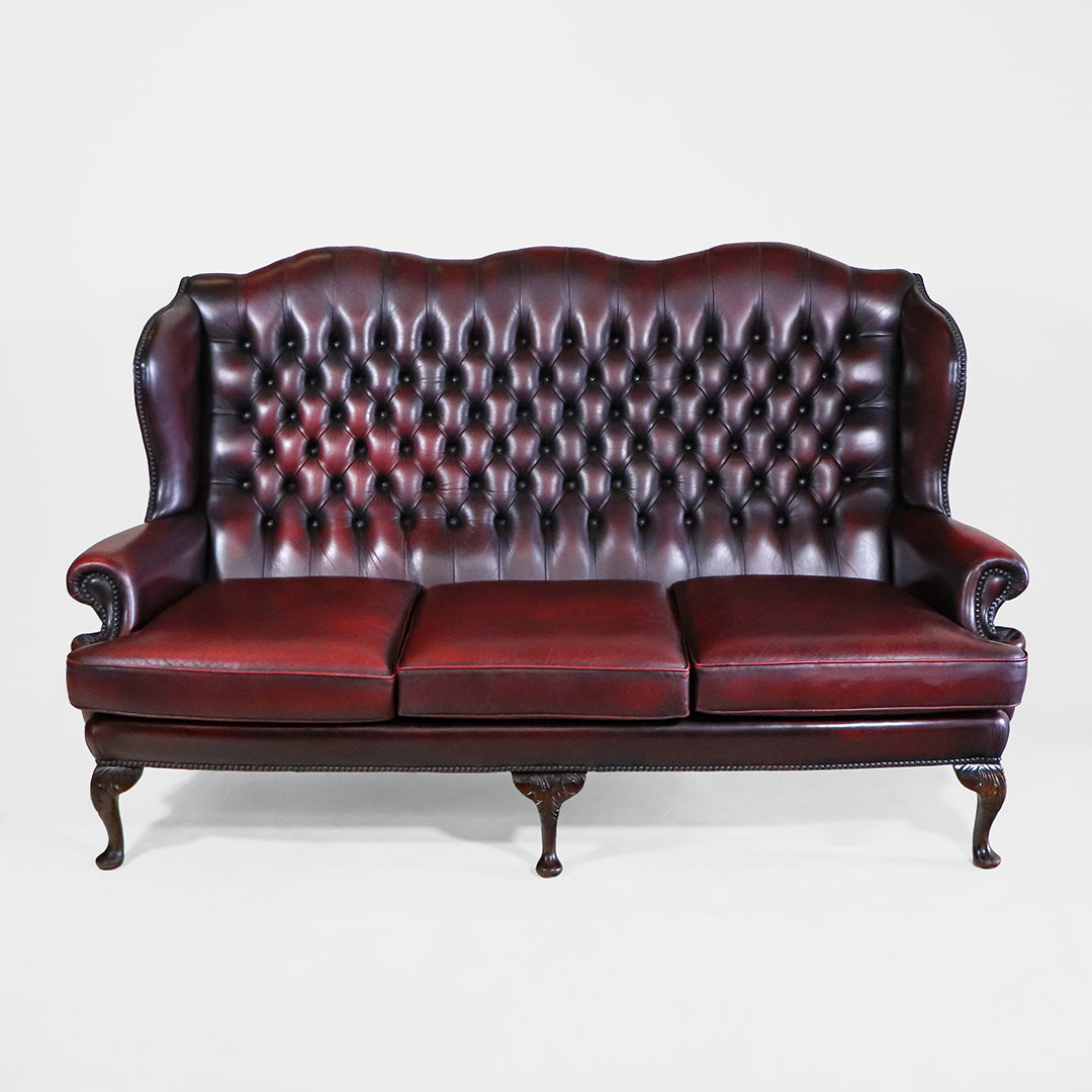 Vintage Chesterfield Sofa 3 Sitzer "Queen Anne" Echtleder mit hoher Rückenlehne - Sofort Lieferbar
