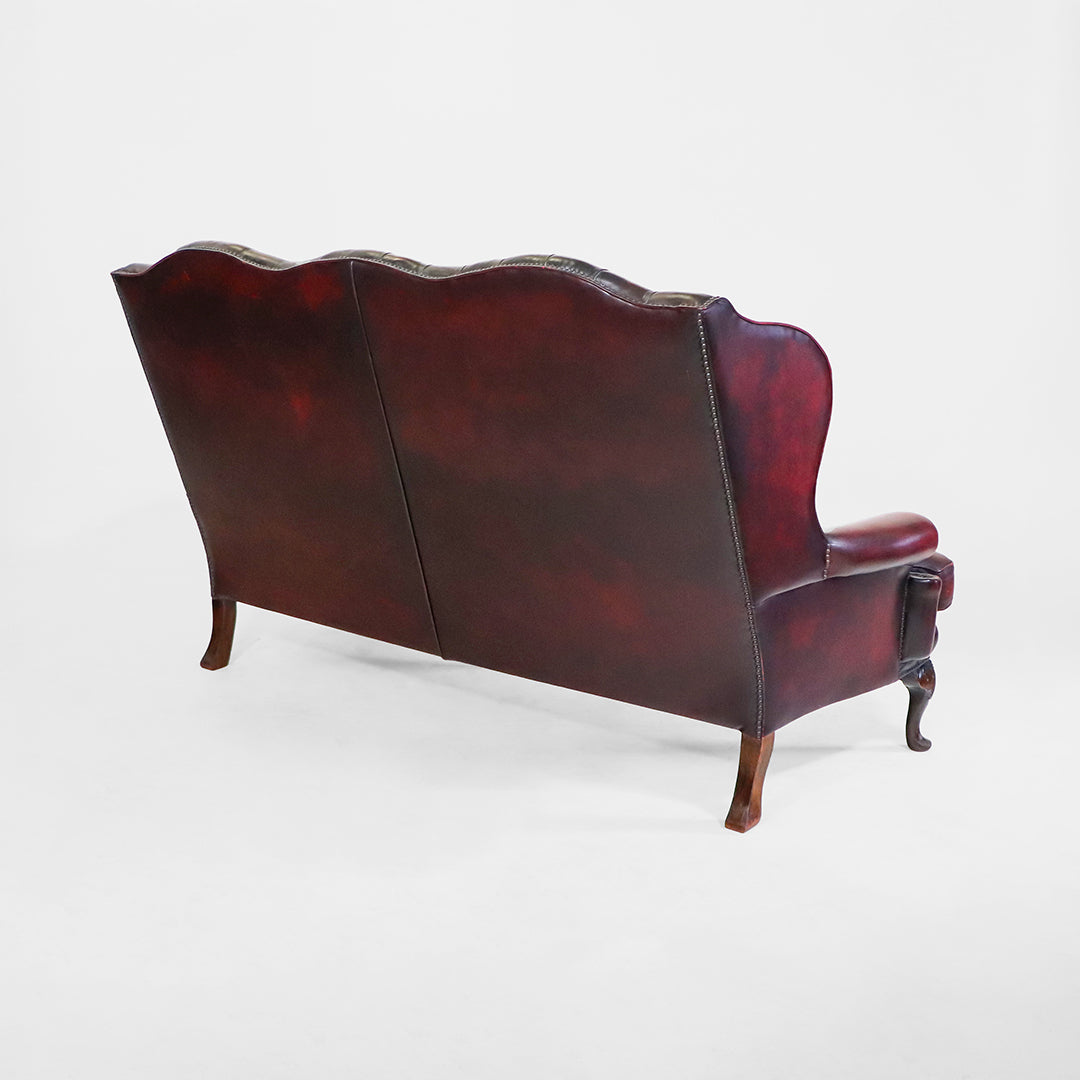 Vintage Chesterfield Sofa 3 Sitzer "Queen Anne" Echtleder mit hoher Rückenlehne - Sofort Lieferbar