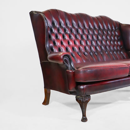 Vintage Chesterfield Sofa 3 Sitzer "Queen Anne" Echtleder mit hoher Rückenlehne - Sofort Lieferbar
