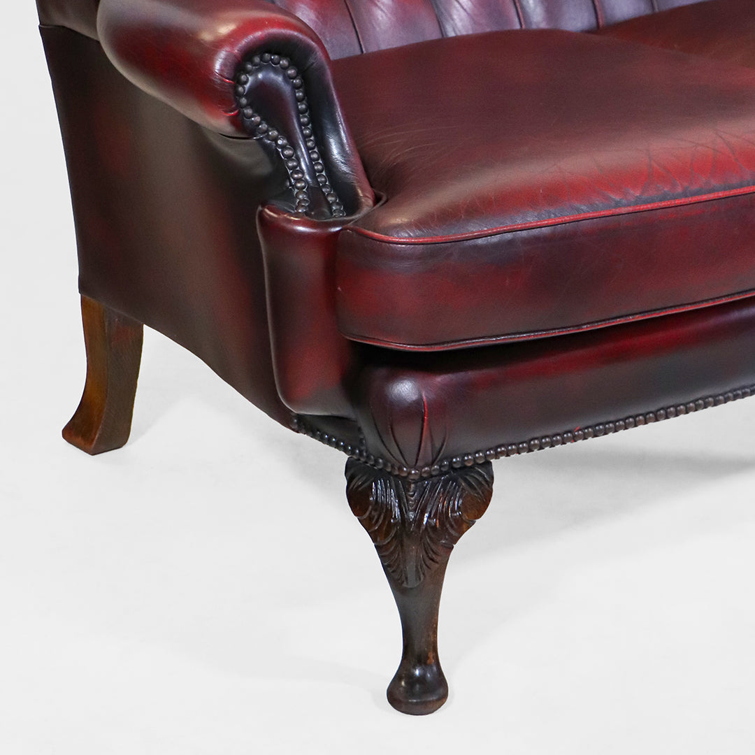 Vintage Chesterfield Sofa 3 Sitzer "Queen Anne" Echtleder mit hoher Rückenlehne - Sofort Lieferbar