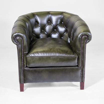 "Diana" Chesterfield Clubchair in Birch Antique Olive Rub-Off Leather - Sofort Lieferbar