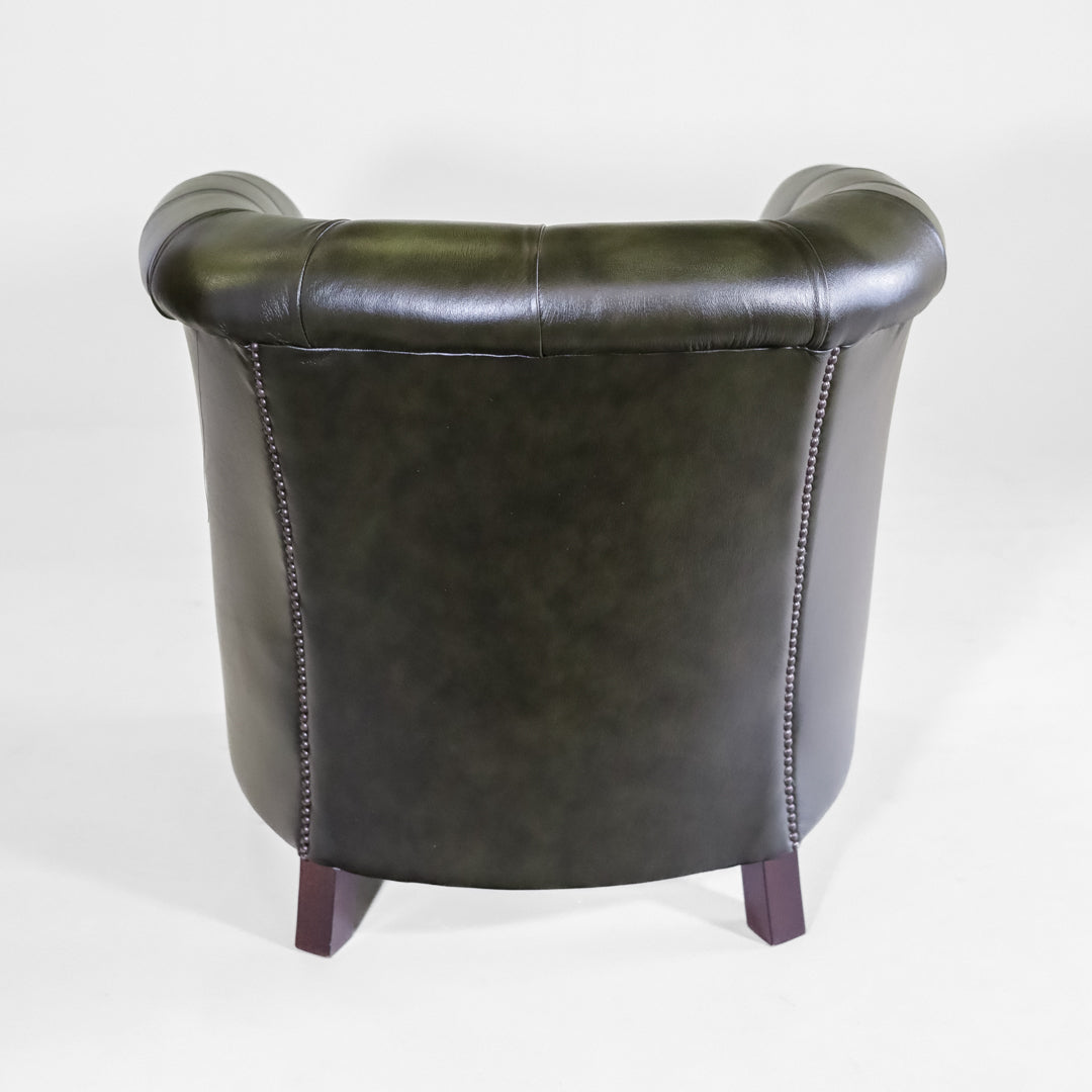 "Diana" Chesterfield Clubchair in Birch Antique Olive Rub-Off Leather - Sofort Lieferbar