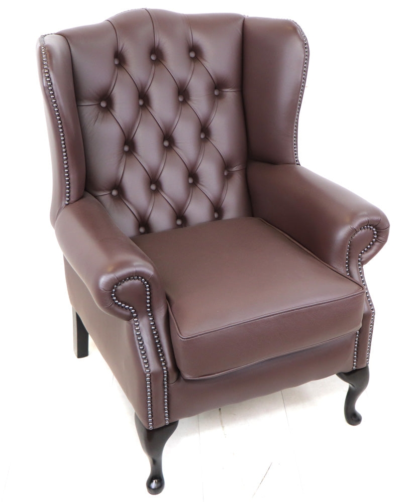 "Queen Anne" Chesterfield Ohrensessel in Birch Mocha - Sofort Lieferbar