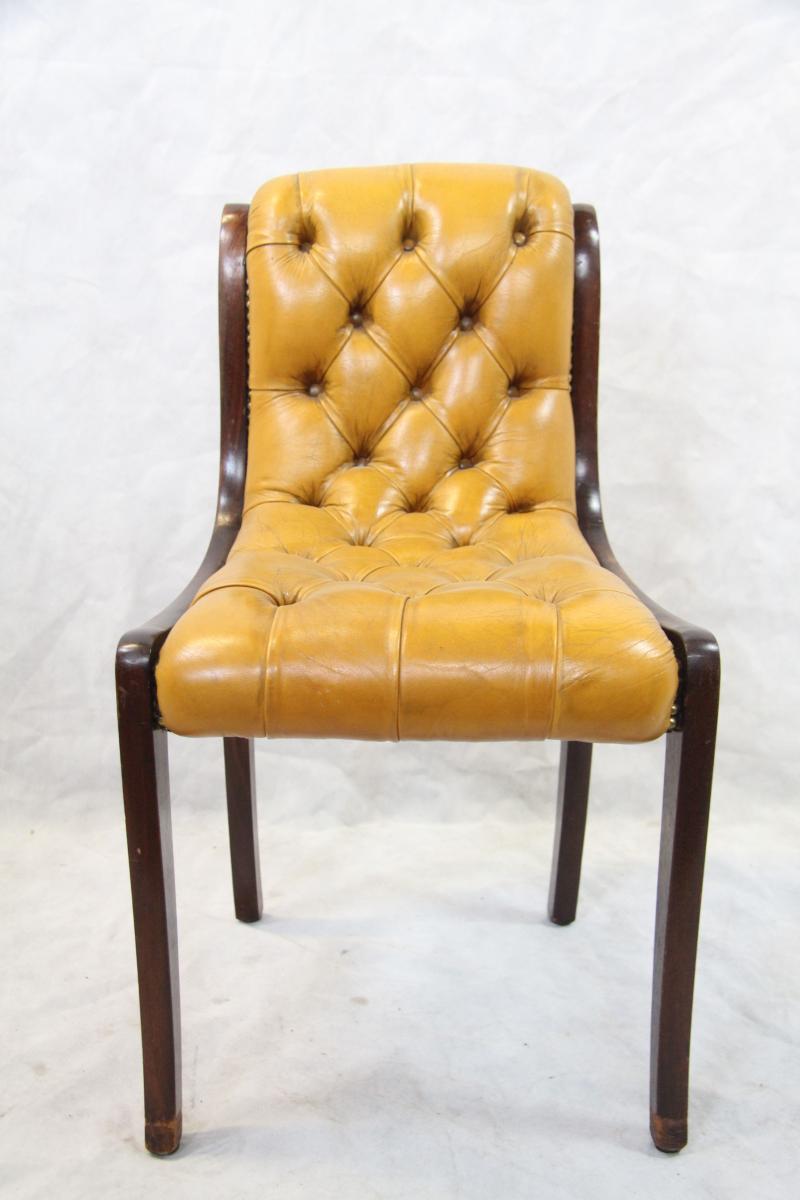 Regency Chesterfield Stuhlsatz 5er Set Lederstühle Vintage England