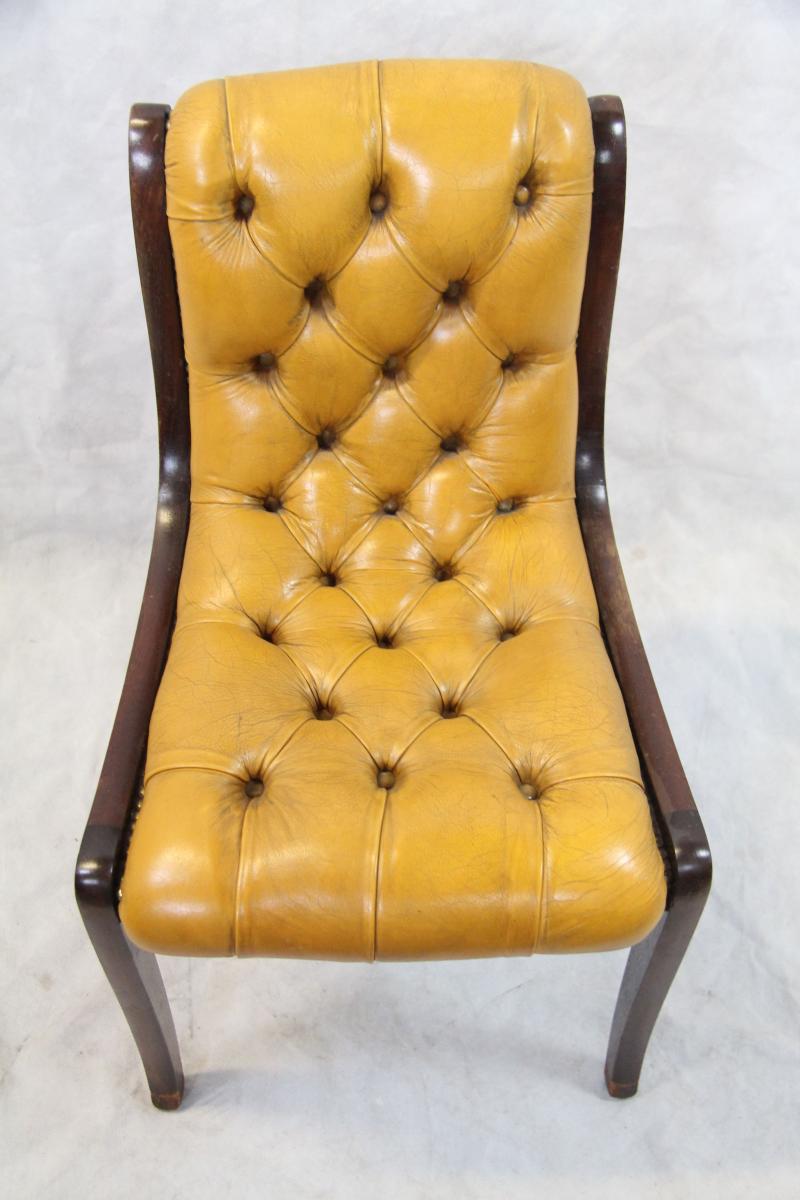 Regency Chesterfield Stuhlsatz 5er Set Lederstühle Vintage England