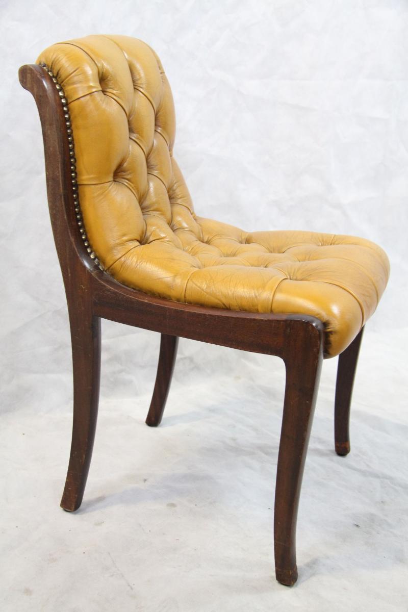 Regency Chesterfield Stuhlsatz 5er Set Lederstühle Vintage England