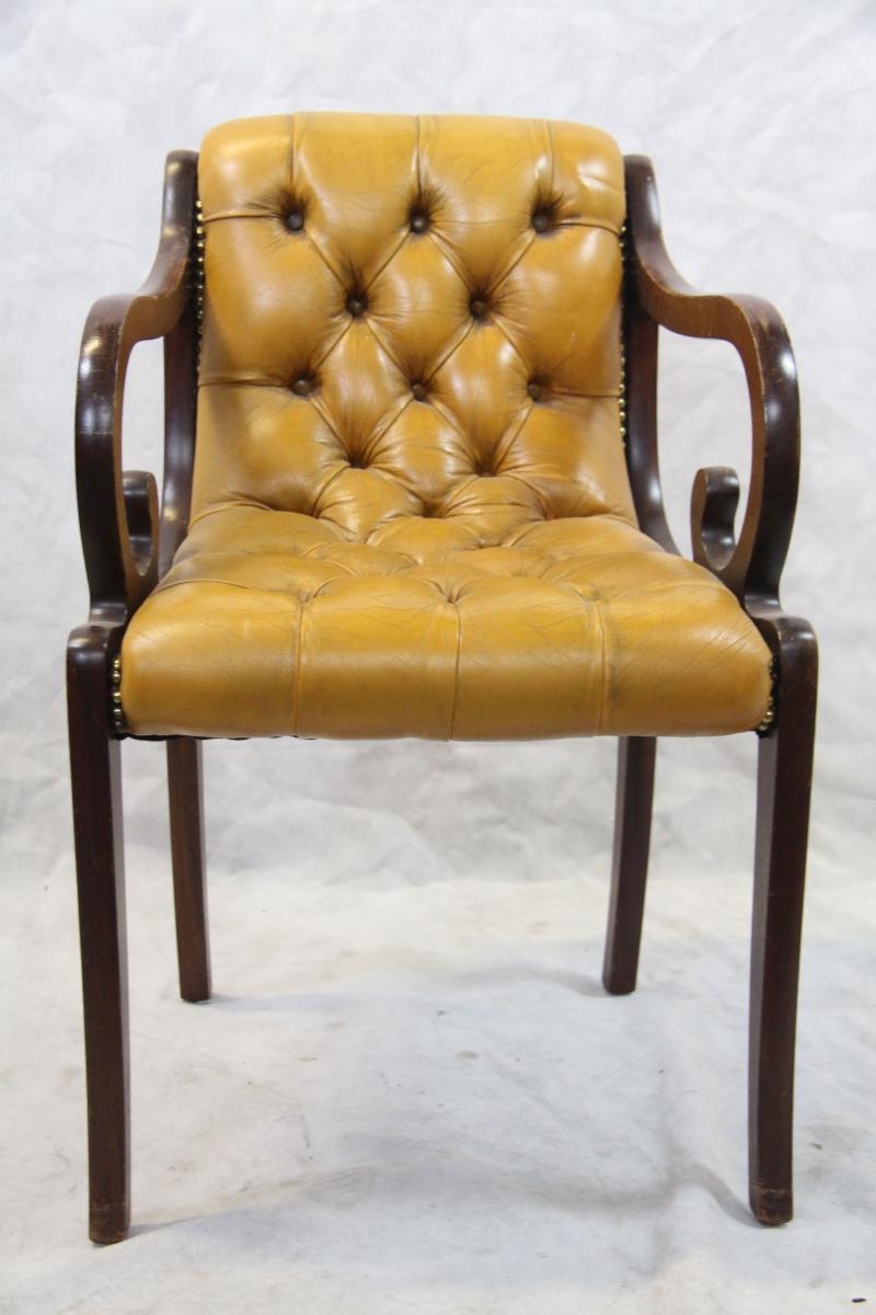 Regency Chesterfield Stuhlsatz 5er Set Lederstühle Vintage England