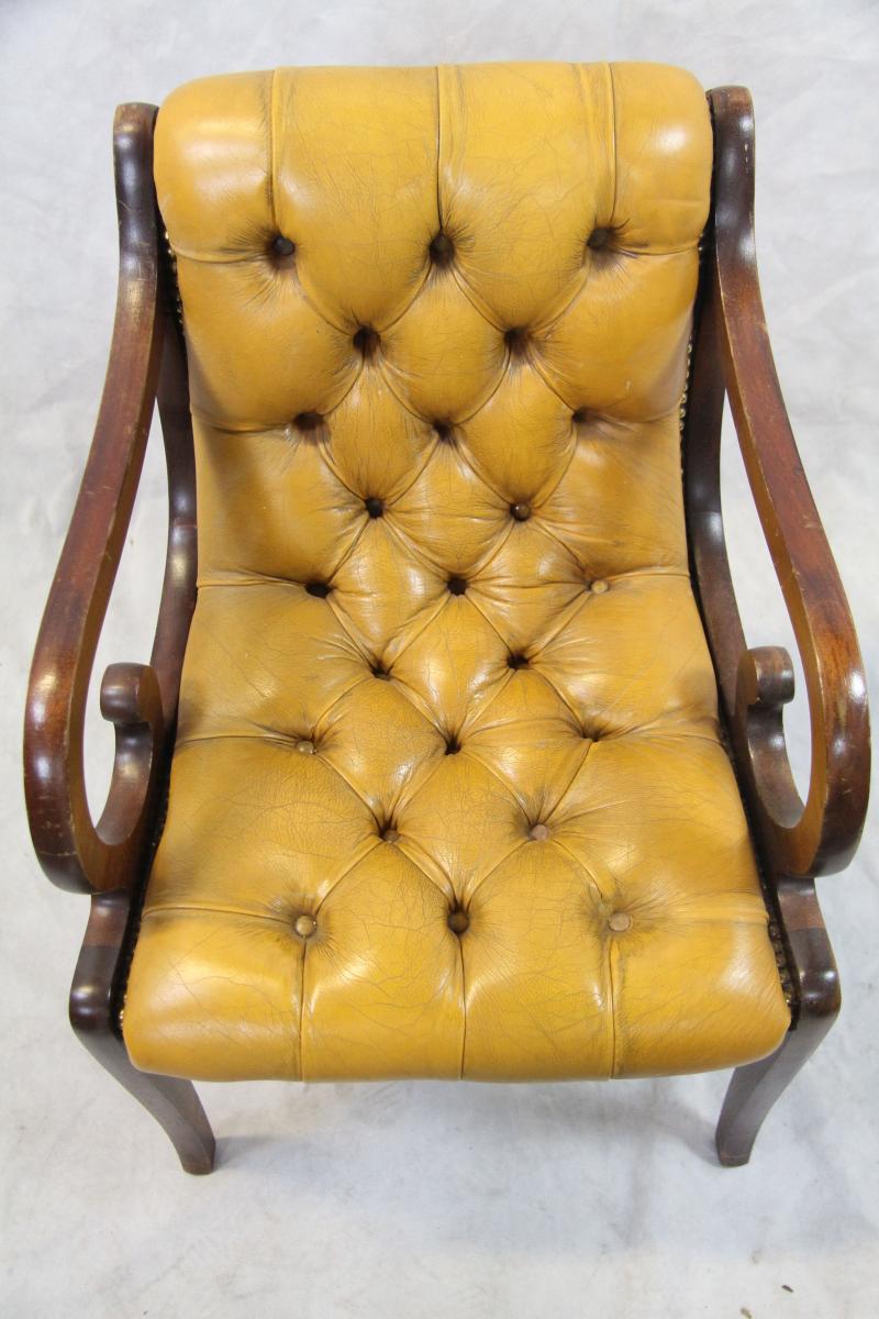 Regency Chesterfield Stuhlsatz 5er Set Lederstühle Vintage England