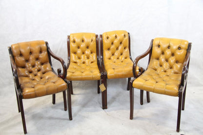 Regency Chesterfield Stuhlsatz 5er Set Lederstühle Vintage England
