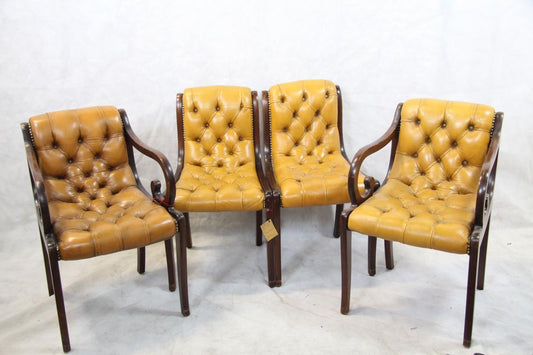 Regency Chesterfield Stuhlsatz 5er Set Lederstühle Vintage England
