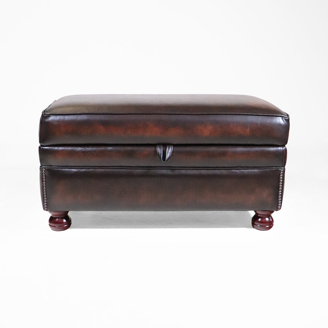 Echtleder Sitzbank Chesterfield Stil Braun mit Stauraum und Holzfüßen - Sofort Lieferbar