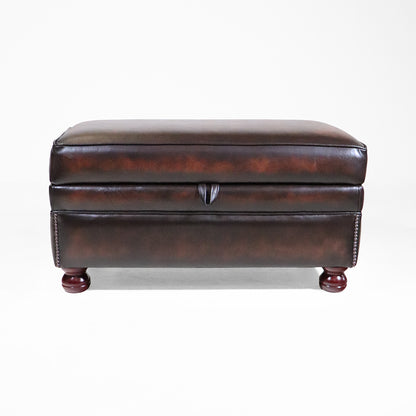 Echtleder Sitzbank Chesterfield Stil Braun mit Stauraum und Holzfüßen - Sofort Lieferbar