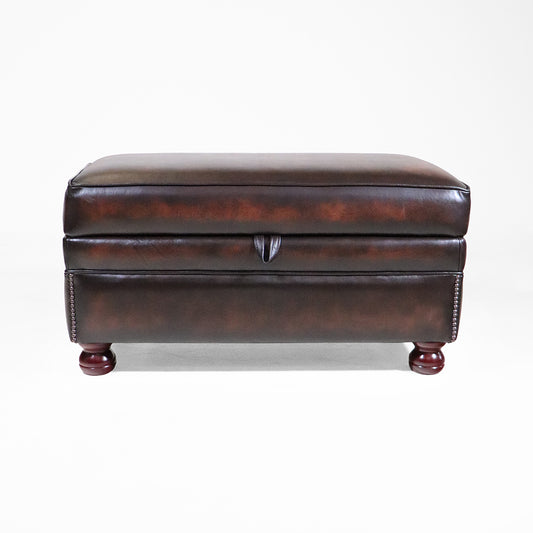 Echtleder Sitzbank Chesterfield Stil Braun mit Stauraum und Holzfüßen - Sofort Lieferbar