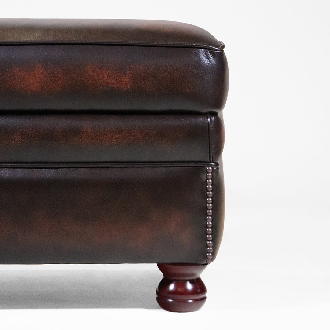 Echtleder Sitzbank Chesterfield Stil Braun mit Stauraum und Holzfüßen - Sofort Lieferbar