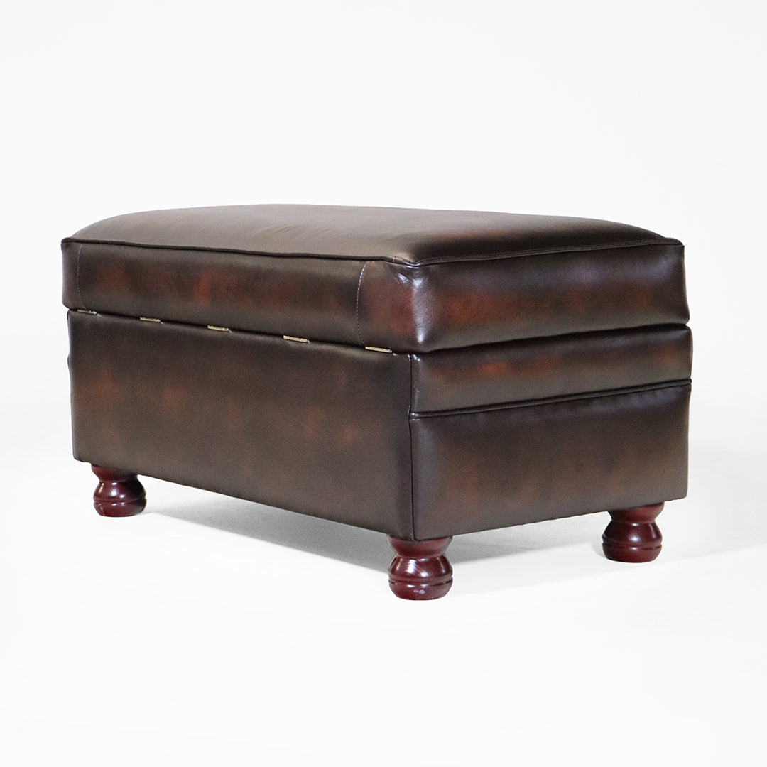 Echtleder Sitzbank Chesterfield Stil Braun mit Stauraum und Holzfüßen - Sofort Lieferbar
