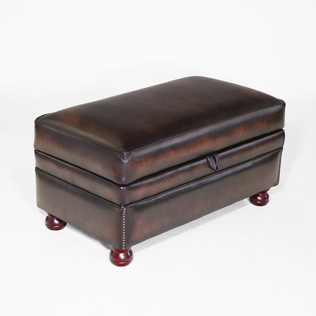 Echtleder Sitzbank Chesterfield Stil Braun mit Stauraum und Holzfüßen - Sofort Lieferbar