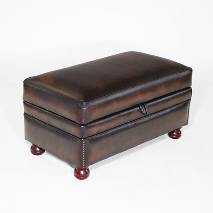 Echtleder Sitzbank Chesterfield Stil Braun mit Stauraum und Holzfüßen - Sofort Lieferbar