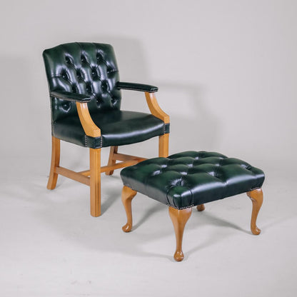 Chesterfield Hocker Queen Anne – Birch Antique Green - Sofort lieferbar
