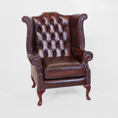 Chesterfield Ohrensessel Braun "Scroll Wing Chair" Ledersessel - Sofort Lieferbar