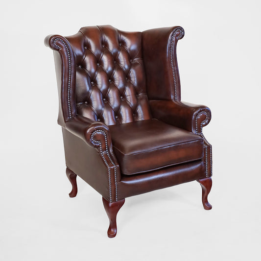Chesterfield Ohrensessel Braun "Scroll Wing Chair" Ledersessel - Sofort Lieferbar