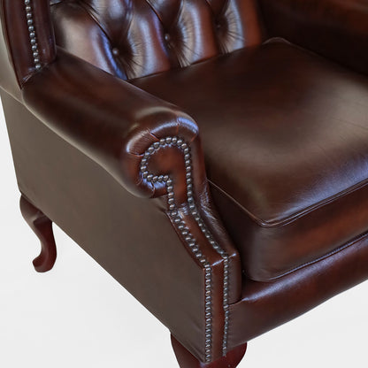 Chesterfield Ohrensessel Braun "Scroll Wing Chair" Ledersessel - Sofort Lieferbar