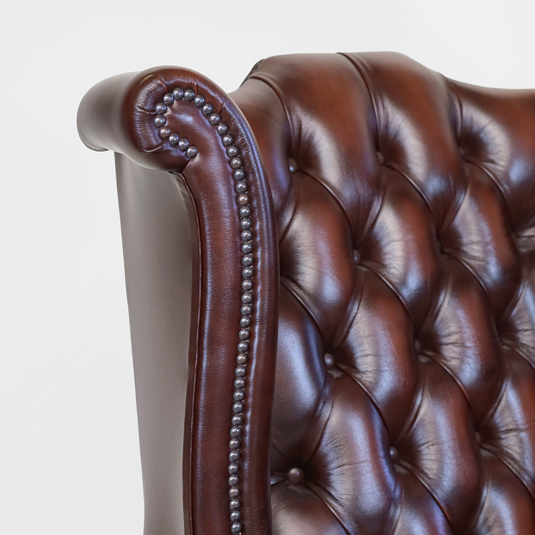 Chesterfield Ohrensessel Braun "Scroll Wing Chair" Ledersessel - Sofort Lieferbar