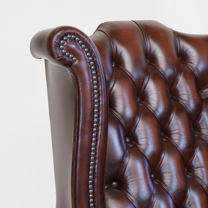 Chesterfield Ohrensessel Braun "Scroll Wing Chair" Ledersessel - Sofort Lieferbar