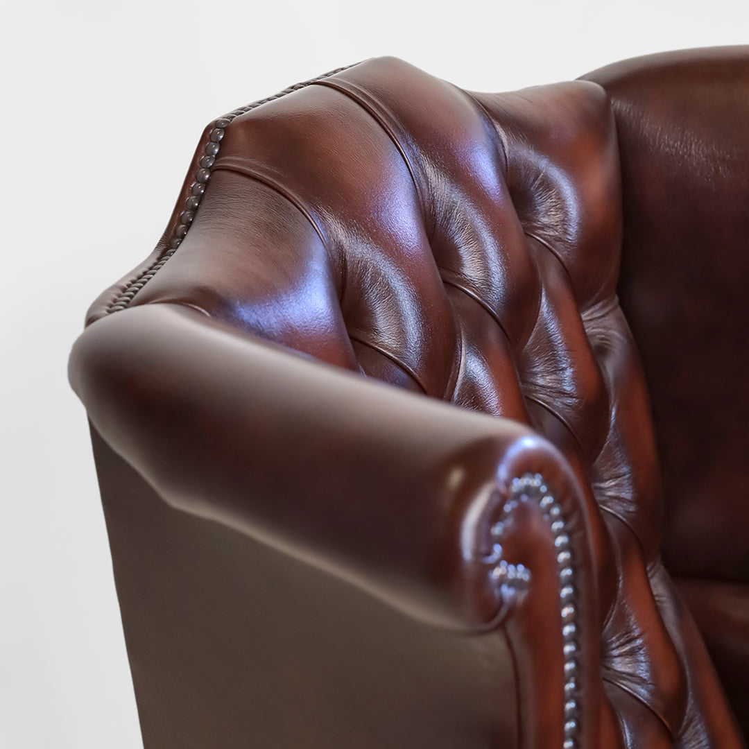 Chesterfield Ohrensessel Braun "Scroll Wing Chair" Ledersessel - Sofort Lieferbar