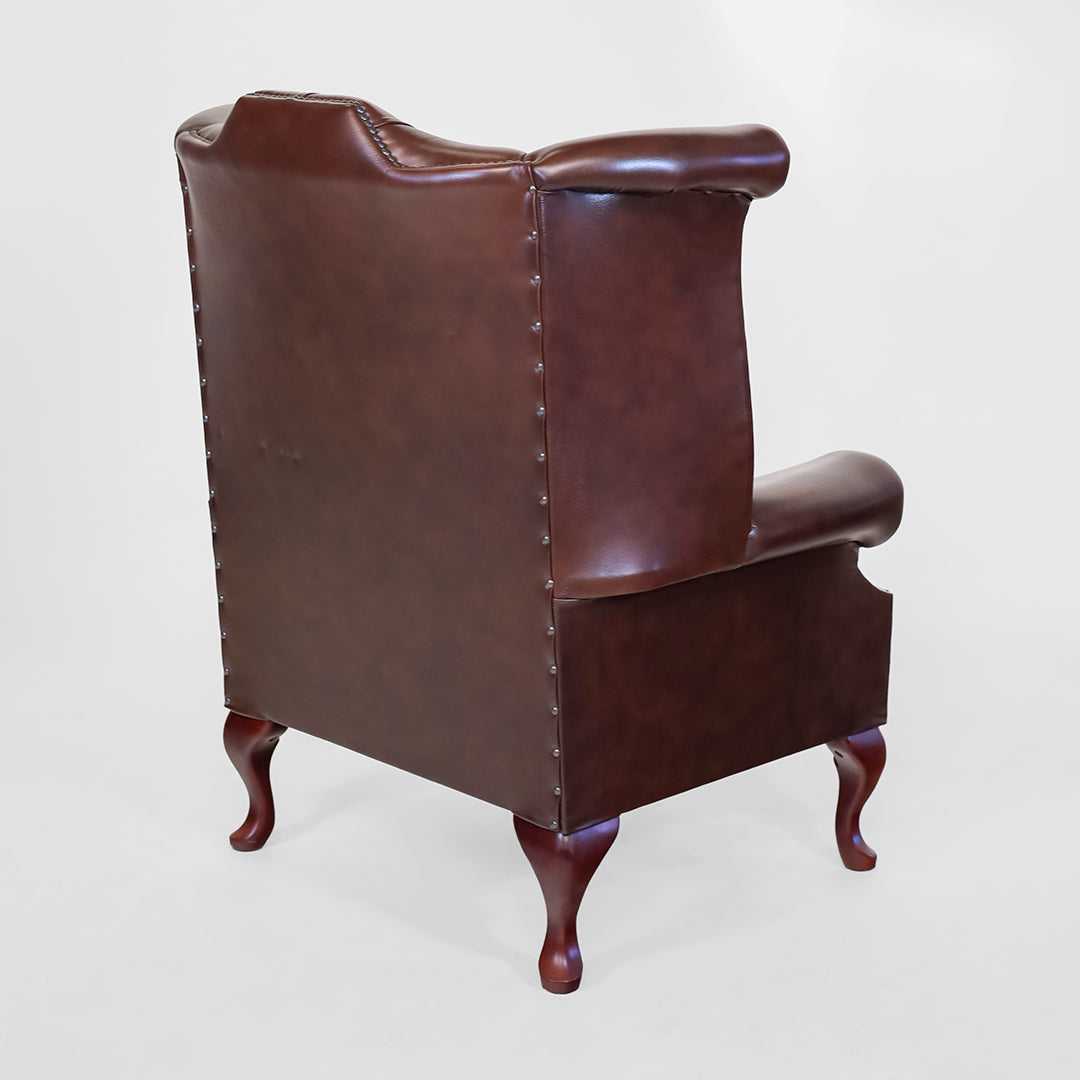 Chesterfield Ohrensessel Braun "Scroll Wing Chair" Ledersessel - Sofort Lieferbar