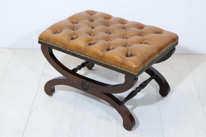 Chesterfield Cognac Hocker – Original Vintage Leder, sofort lieferbar