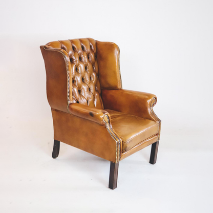 Vintage Chesterfield Ohrensessel Goldbraun - Sofort Lieferbar