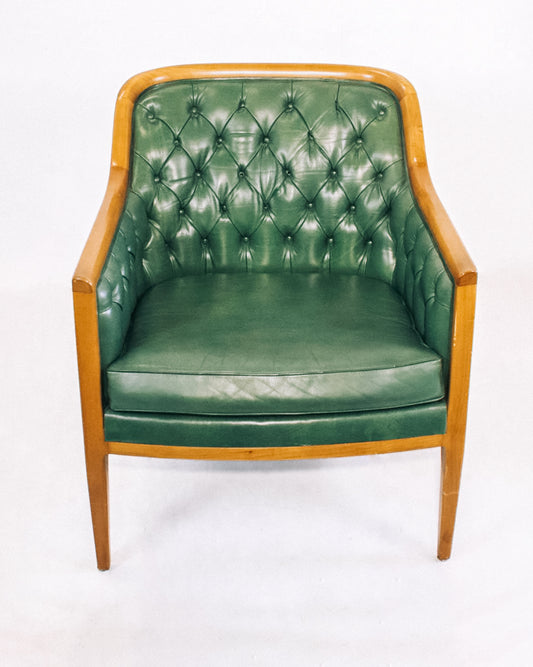 Mid Century Sessel aus Massivholz mit grünem Leder Vintage Original - Sofort Lieferbar