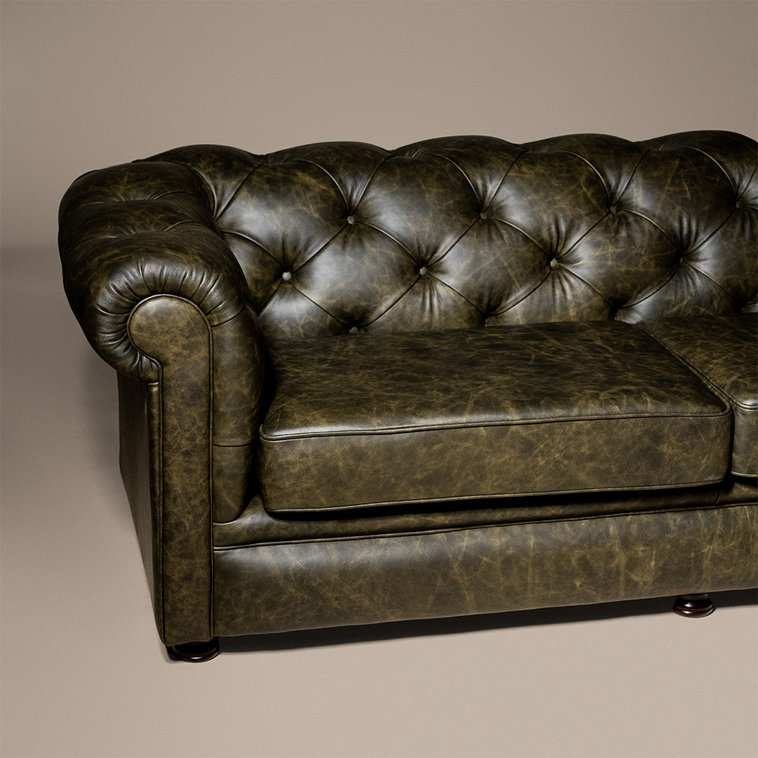 Chesterfield Sofa 3-Sitzer "Milford" – Grünes Leder Saloon Green - Sofort lieferbar