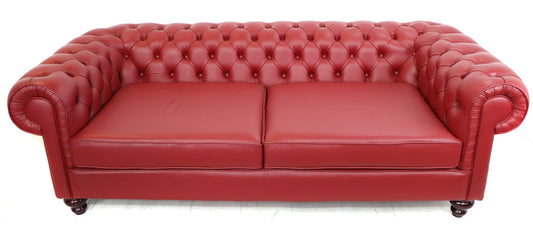 Chesterfield Sofa XXL 3-Sitzer aus rotem Leder – Birch Antique Red - Sofort Lieferbar