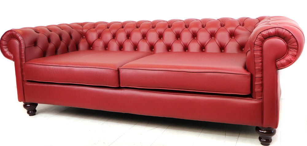 Chesterfield Sofa XXL 3-Sitzer aus rotem Leder – Birch Antique Red - Sofort Lieferbar