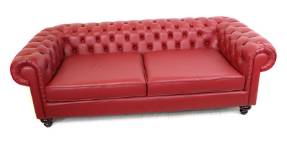 Chesterfield Sofa XXL 3-Sitzer aus rotem Leder – Birch Antique Red - Sofort Lieferbar