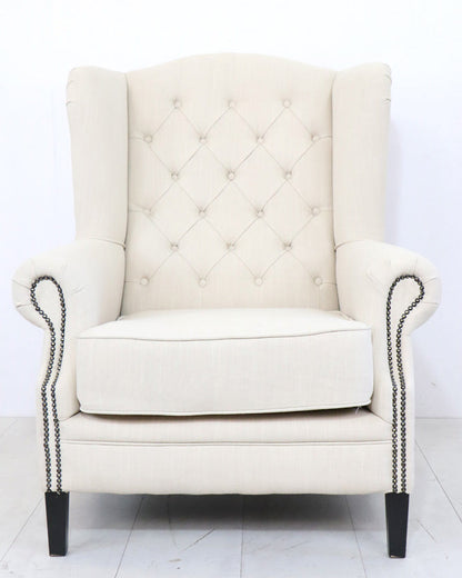 Chesterfield Ohrensessel "New Haven" in weißem Stoff - Sofort Lieferbar