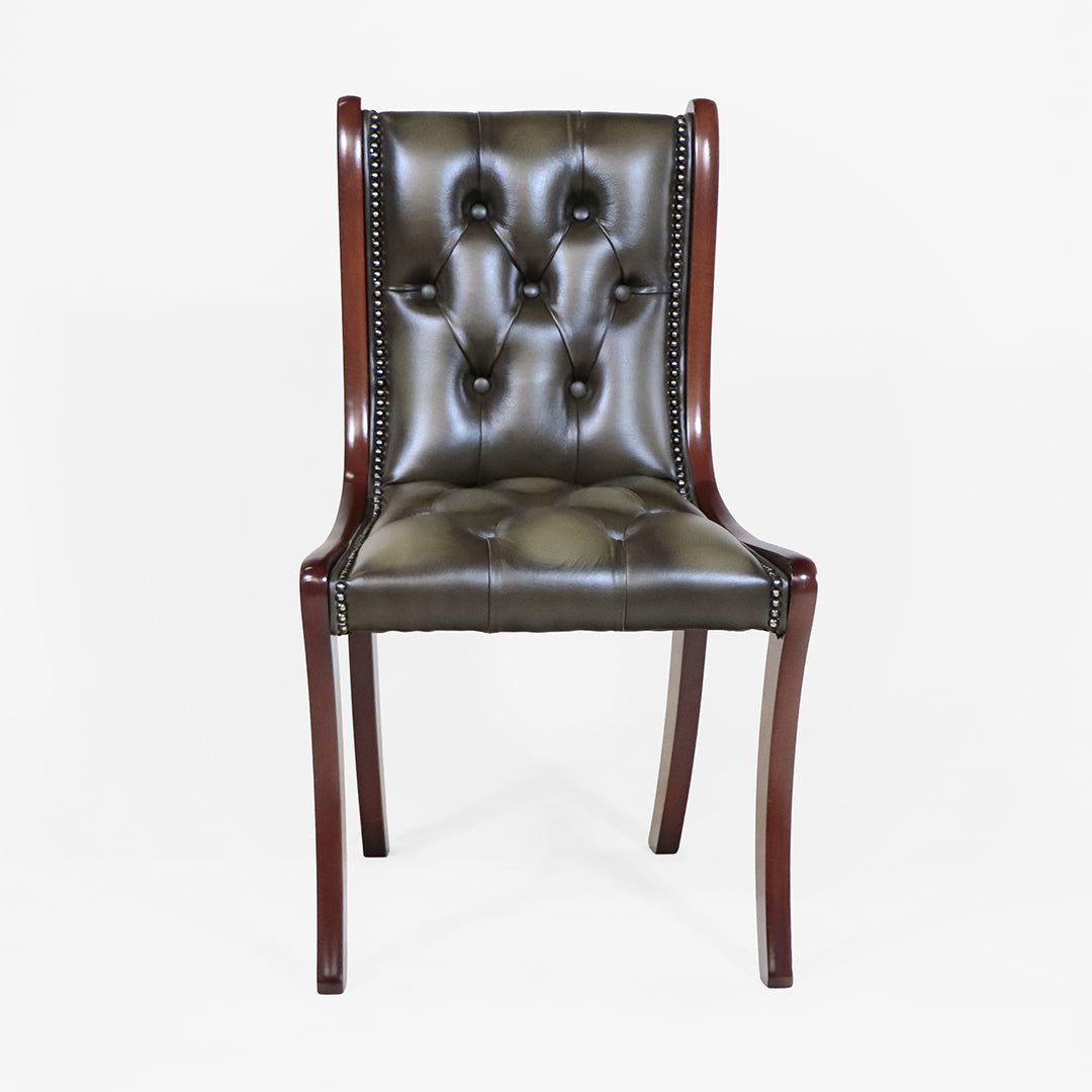 Grüner Chesterfield Esszimmerstuhl "Regency Split Diner Chair" aus Leder - Sofort lieferbar