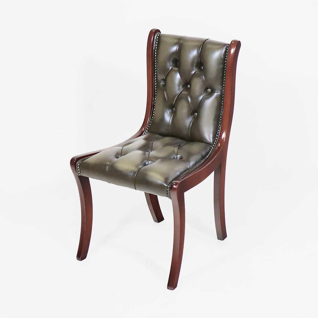 Grüner Chesterfield Esszimmerstuhl "Regency Split Diner Chair" aus Leder - Sofort lieferbar