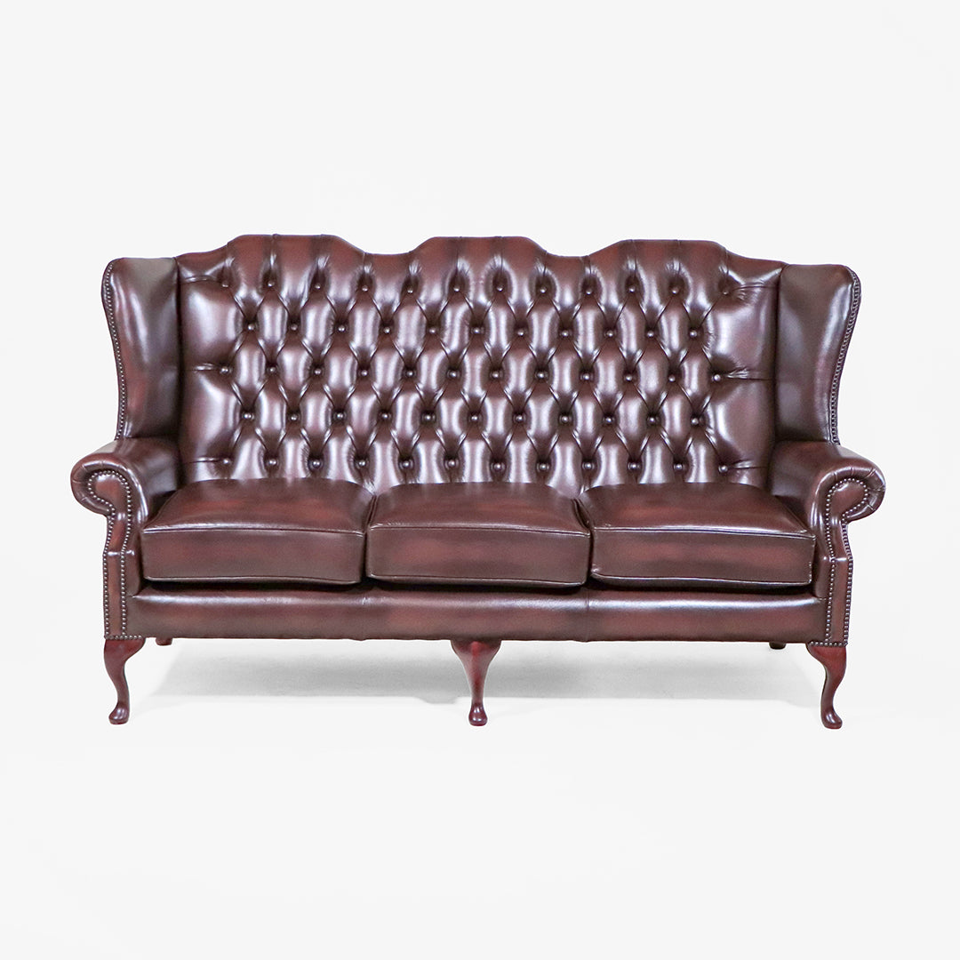 Chesterfield Sofa "Queen Anne" 3 Sitzer – Ledersofa mit hoher Rückenlehne aus England - Sofort Lieferbar
