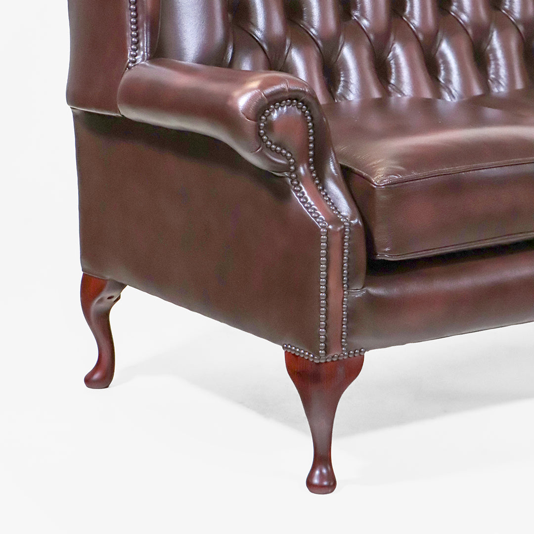 Chesterfield Sofa "Queen Anne" 3 Sitzer – Ledersofa mit hoher Rückenlehne aus England - Sofort Lieferbar