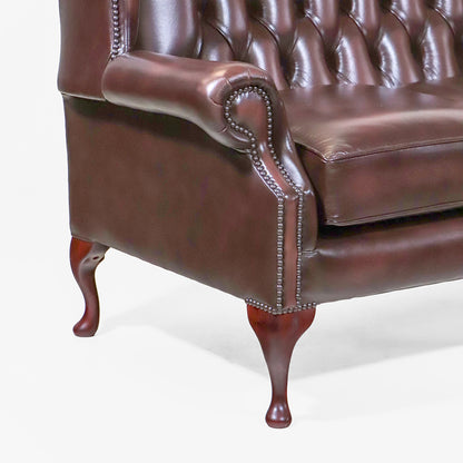 Chesterfield Sofa "Queen Anne" 3 Sitzer – Ledersofa mit hoher Rückenlehne aus England - Sofort Lieferbar