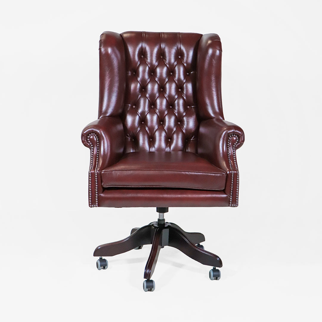 Chesterfield Bürostuhl "Roll Arm" – Rotes Leder & hohe Rückenlehne - Sofort lieferbar